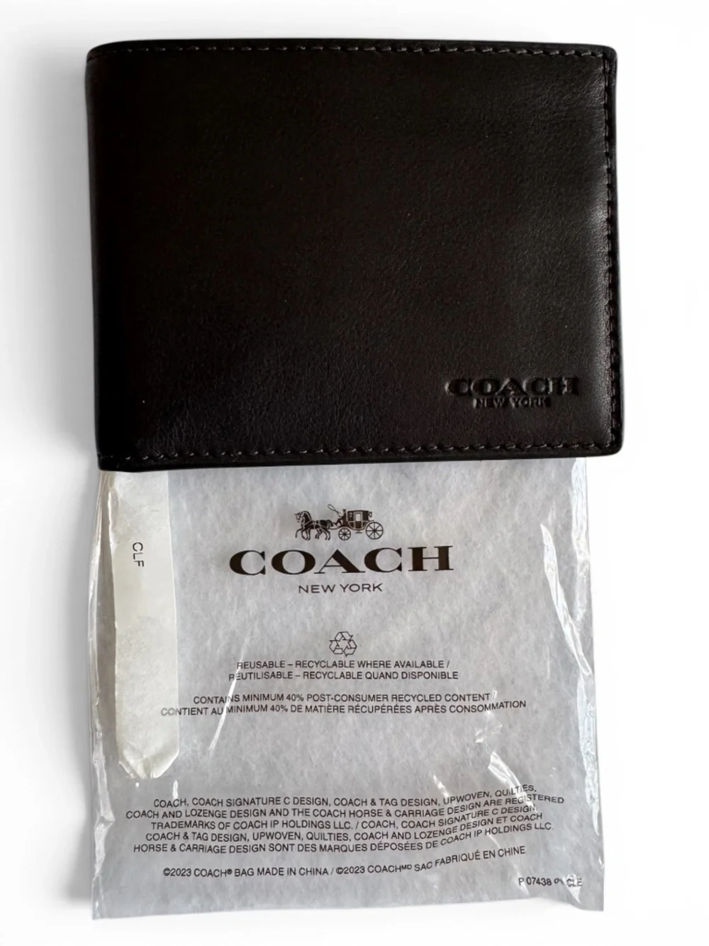 COACH Black Sport Calf Leather Bifold Wallet 6 Card Billfold NWT